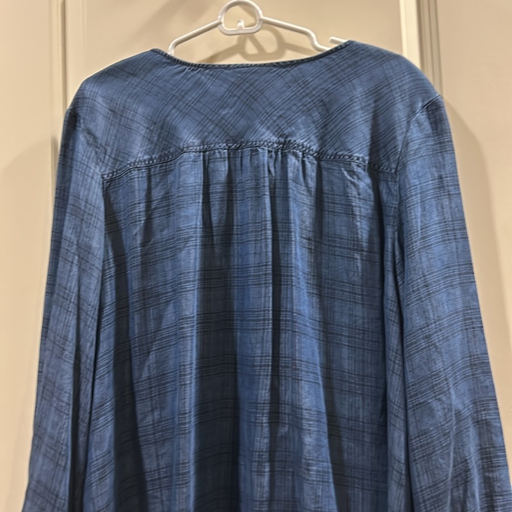 NWOT Style & Co denim 1/4 button chambray tunic pleated top flannel imprint XL - Picture 7 of 7